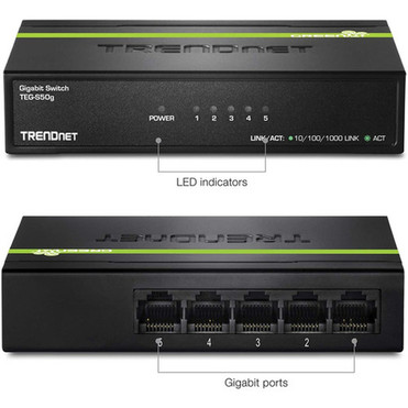 TRENDnet_5-Port_Unmanaged_Gigabit_GREENnet_Desktop_Metal_Switch_Ethernet-Network_Switch_5_x_Gigabit_Ports_Fanless_10_Gbps_Fabric_TEG-S50G