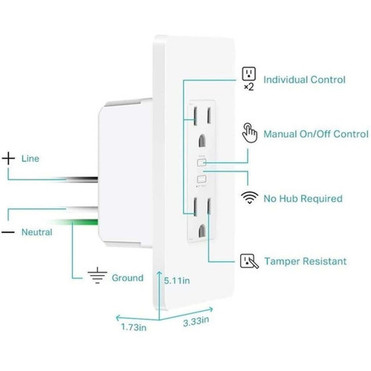 Kasa Smart Wi-Fi Power Outlet - Requires neutral wire and 24GHz Wi-Fi connection to work System requirement is Android 44 or iOS 2 KP200