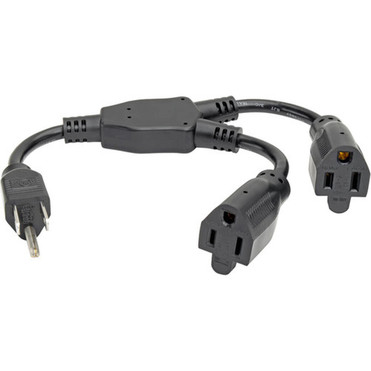 Tripp Lite 1ft Power Cord Extension Y Splitter Cable 5-15P to 5-15R 10A 18AWG 1 - 130V AC03m P022-001-2