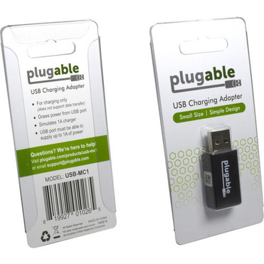 Plugable USB Data Blocker Protect Against Juice Jacking - Universal Fast 1A Charge-Only Adapter for Android Apple iOS and Windows USB-MC1