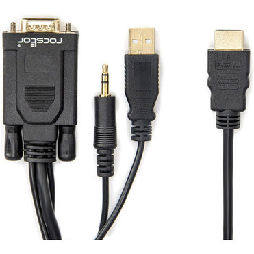 Rocstor Premium 6 ft 18 m VGA to HDMI Adapter-USB-Powered-Audio Jack for Sound-1080p - 6 ft HDMIMini-phoneUSBVGA Video Cable - Y10C264-B1