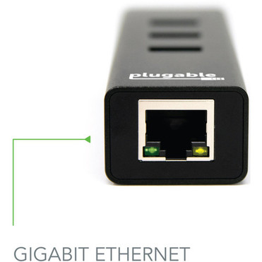 Plugable USB Hub with Ethernet 3 port USB 30 Bus Powered Hub with Gigabit Ethernet Compatible with Windows MacBook Linux Chrome C USB3-HUB3ME