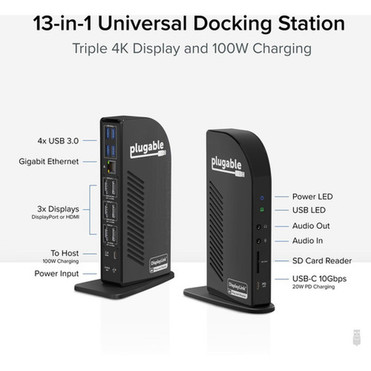Plugable USB-C 4K Triple Display Docking Station with Charging Support for Specific USB-C and Thunderbolt 3 Windows and Mac Systems - UD-ULTC4K