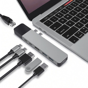 Hyper NET 6-in-2 USB-C Hub - for NotebookDesktop PC - 100 W - USB Type C - 4K 5K - 3840 x 2160 5120 x 2880 - 2 x USB Type-A Ports - GN28N-GRAY