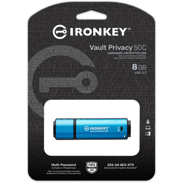 Kingston Vault Privacy 50 Series 8GB USB 3.2 (Gen 1) Type C Flash Drive - 8 GB - USB 3.2 (Gen 1) Type C - 250 MB/s Read Speed - 180 - (IKVP50C/8GB)