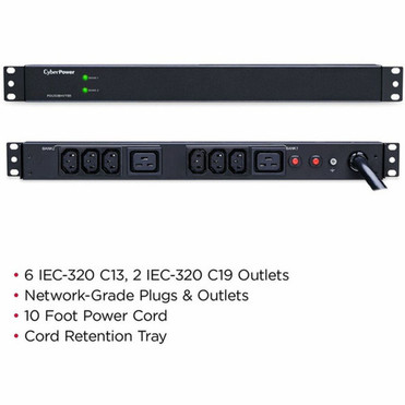 CyberPower PDU30BHVT8R 8-Outlets PDU - Basic - NEMA L6-30P - 2 x IEC 60320 C19 6 x IEC 60320 C13 - 230 V AC - 1U - Vertical - PDU30BHVT8R