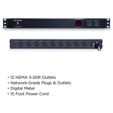 CyberPower_Metered_PDU20M2F10R_12-Outlets_PDU_-_Metered_-_NEMA_5-20P_-_12_x_NEMA_5-20R_-_120_V_AC_-_1U_-_Vertical_-_Rack-mountable_PDU20M2F10R
