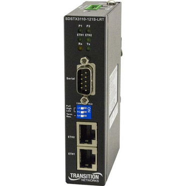 Transition Networks Hardened Slim Serial Device Server - 2 x Network RJ-45 - 1 x Serial Port - 10100Base-TX - Fast Ethernet - SDSTX3110-121S-LRT