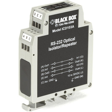 Black Box DIN Rail Repeater with Opto-Isolation RS-232 ICD103A