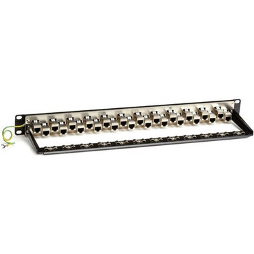 Black Box CAT6A Shielded Feed-Through Patch Panel 24-Port 1U - 24 Ports - 24 x RJ-45 - 1U High - 19 Wide - Rack-mountable - TAA C6AFP70S-24