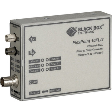 Black Box FlexPoint 10BASE-FL to BNC Media Converter - New - 1 x ST Ports - Multi-mode - Ethernet - 10Base-FL - 12 Mile - Power - - LMC211A-MM