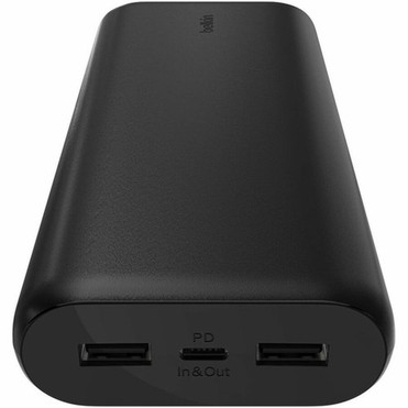 Belkin 20W 3-port USB Power Bank - 20K mAh - 2xUSB-A 12W 1xUSB-C 15W - Portable Charger - w USB-C to USB-C Cable - Black - For C BPB014BTBK