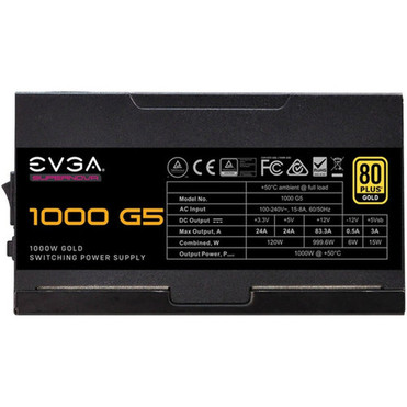 EVGA SuperNOVA 1000 G5 Power Supply - Internal - 120 V AC 230 V AC Input - 33 V DC 5 V DC 12 V DC Output - 1 kW - 1 12V Rails - 1 220-G5-1000-X1