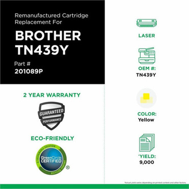 CIG Remanufactured Ultra High Yield Laser Toner Cartridge - Alternative for Brother TN439Y TN439Y - Yellow Each - 9000 Pages 201089P