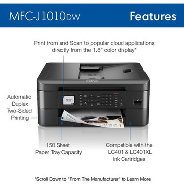 Brother MFC-J1010DW Wireless Inkjet Multifunction Printer - Color - CopierFaxPrinterScanner - 17 ppm Mono95 ppm Color Print - x - MFCJ1010DW