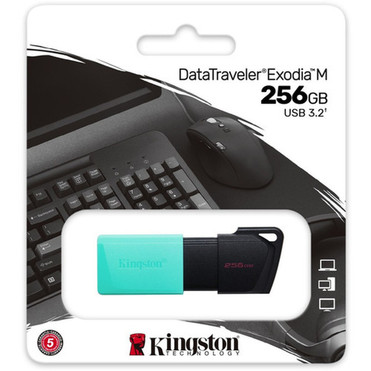 Kingston DataTraveler Exodia M USB Flash Drive - 256 GB - USB 32 Gen 1 Type A - Black Teal - 5 Year Warranty - 1 Pack DTXM256GB