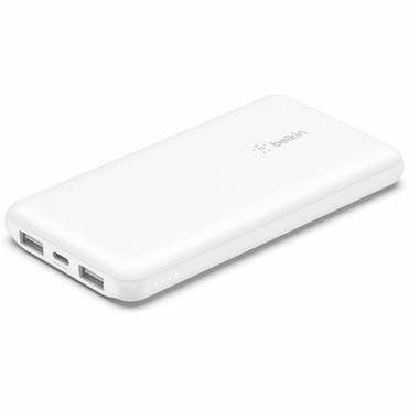 Belkin 15W 3-port USB Power Bank - 10K mAh - 2xUSB-A 12W 1xUSB-C 15W - Portable Charger - w USB-A to USB-C Cable - White - For - BPB011BTWH