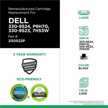 CIG Remanufactured High Yield Laser Toner Cartridge - Alternative for Dell Dell 330-9523 Dell 330-9524 Dell 7H53W Dell P9H7G - - 1 200522P