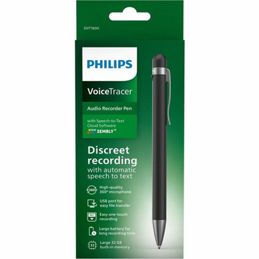 Philips Voice Tracer DVT1600 Digital Voice Recorder - 32 GB - WAV - 129 HourspeaceRecording Time - Portable DVT1600