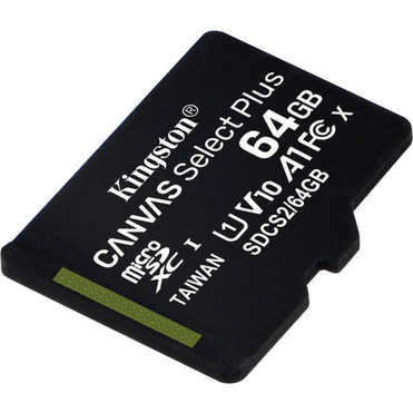 Kingston Canvas Select Plus SDCS2 64 GB Class 10UHS-I U1 microSDXC - 1 Pack - 100 MBs Read - Lifetime Warranty SDCS264GBSP