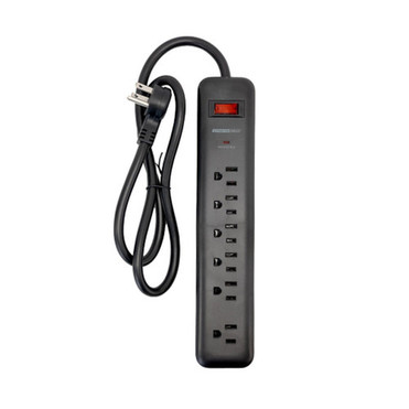 6 Outlet 900J Surge Protector - 45 Degree Angle 5-15P Plug  Circuit Breaker - Black - 3ft