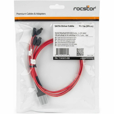 Rocstor 50cm Serial Attached SCSI SAS Cable - SFF-8087 to 4x Latching SATA - 16 ft 050 m Mini-SASSATA Data Transfer Cable for SAS Y10C873-RD