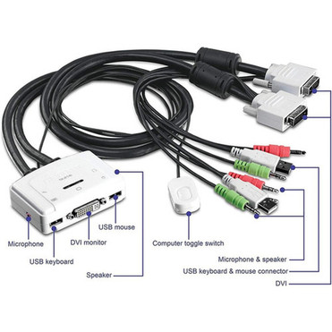 TRENDnet 2-Port DVI USB KVM Switch and Cable Kit with Audio Manage Two PCs USB 20 Hot-Plug Auto-Scan Hot-Keys Compliant - DVI TK-214I