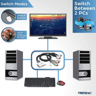 TRENDnet 2-Port DVI USB KVM Switch and Cable Kit with Audio Manage Two PCs USB 20 Hot-Plug Auto-Scan Hot-Keys Compliant - DVI TK-214I