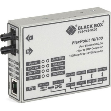 Black Box FlexPoint LMC100A-R3 TransceiverMedia Converter - 1 x Network RJ-45 - 1 x ST Ports - DuplexST Port - Multi-mode - Fast - LMC100A-R3