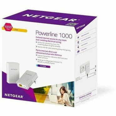 Netgear PL1000 Powerline Network Adapter - 2 - 1 x Network RJ-45 - 1000 Mbits Powerline - 500 m178 Area Coverage - HomePlug AV2 PL1000-100PAS