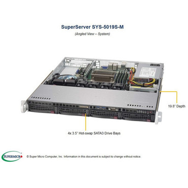 Supermicro SuperServer 5019S-M Server Barebone System - 1U Rack-mountable - Socket H4 LGA-1151 - 1 x Processor Support - Intel C236 - SYS-5019S-M