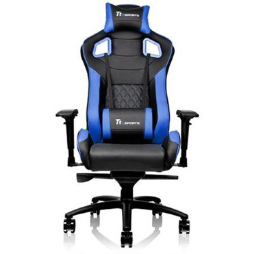 Tt eSPORTS GT Fit F100 Gaming Chair - For Game - Foam Steel Metal Polyvinyl Chloride PVC Aluminum Faux Leather - Black Blue GC-GTF-BLMFDL-01