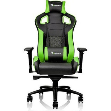 Tt eSPORTS GT Fit F100 Gaming Chair - For Game - Foam Steel Metal Polyvinyl Chloride PVC Aluminum Faux Leather - Black Green GC-GTF-BGMFDL-01