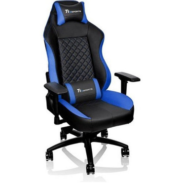 Tt eSPORTS GT Comfort Gaming Chair - For Game - Foam Aluminum Steel Polyvinyl Chloride PVC Faux Leather Metal - Black Blue GC-GTC-BLLFDL-01