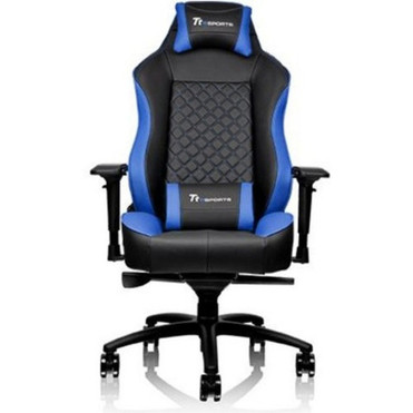 Tt eSPORTS GT Comfort Gaming Chair - For Game - Foam Aluminum Steel Polyvinyl Chloride PVC Faux Leather Metal - Black Blue GC-GTC-BLLFDL-01