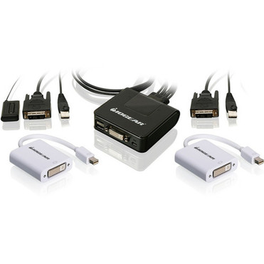 IOGEAR 2-Port USB DVI Cable KVM with MiniDisplayPort Adapters Bundle - 2 Computers - 1 Local Users - 1920 x 1200 - 2 x USB - 1 x GCS922MDPKIT