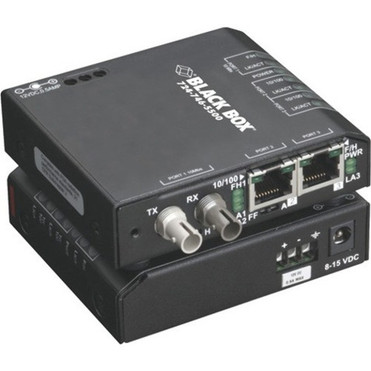 Black Box LBH100 TransceiverMedia Converter - 2 x Network RJ-45 - 1 x ST Ports - Multi-mode - 003 mil 0 mm Fiber - Fast Ethernet LBH100A-P-ST-12