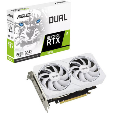 Asus NVIDIA GeForce RTX 3060 Graphic Card - 8 GB GDDR6 - 7680 x 4320 - 181 GHz Boost Clock - 128 bit Bus Width - PCI Express 40 - - DUAL-RTX3060-8G-WHITE