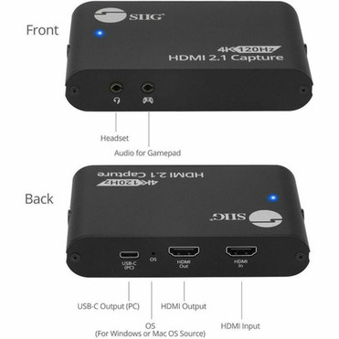 SIIG 4K120Hz HDMI 21 Capture Device for Gaming and Streaming - 4K60Hz Capture - 4K 120Hz Console  4K144Hz PC Loopout - USB-C  - CE-H28311-S1