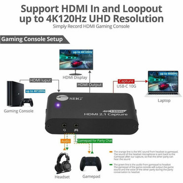 SIIG 4K120Hz HDMI 21 Capture Device for Gaming and Streaming - 4K60Hz Capture - 4K 120Hz Console  4K144Hz PC Loopout - USB-C  - CE-H28311-S1