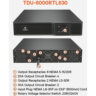 Vertiv Liebert TDU - 5050VA/5050W 120VAC | Step Down Transformer/Voltage Converter 2U Rack Tower (TDU-6000RTL630) - 6 kVA - 230 V AC - (TDU-6000RTL630)