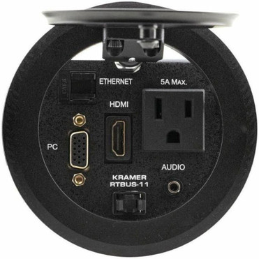Kramer RTBUS-11 Round Table Mount Multi-Connection Solution - Pneumatic Lid - 120 V AC Round Desk Mountable - Black - Sandblasted (RTBUS-11/US(B))