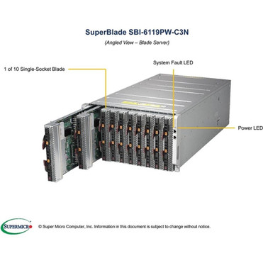 Supermicro SuperBlade SBI-6119PW-C3N Server Barebone System - Blade - Socket P LGA-3647 - 1 x Processor Support - Intel C622 Chip - 3 (SBI-6119PW-C3N)
