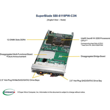 Supermicro SuperBlade SBI-6119PW-C3N Server Barebone System - Blade - Socket P LGA-3647 - 1 x Processor Support - Intel C622 Chip - 3 (SBI-6119PW-C3N)