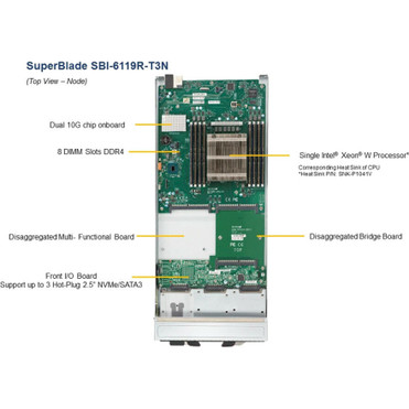 Supermicro SuperBlade SBI-6119R-T3N Server Barebone System - Blade - Socket R4 LGA-2066 - 1 x Processor Support - Intel C422 Chip - GB (SBI-6119R-T3N)