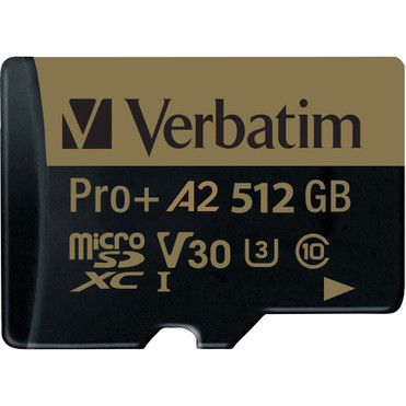 Verbatim Pro+ 512 GB Class 10/UHS-I (U3) microSDXC - 1 - 100 MB/s Read - 60 MB/s Write - 666x Memory Speed - Lifetime Warranty (70393)