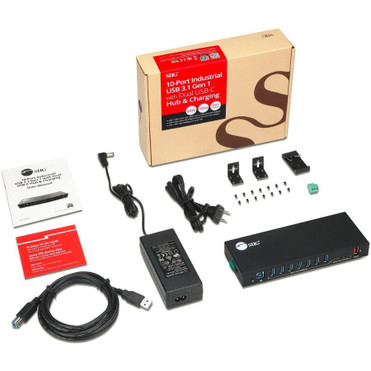 SIIG 10-Port Industrial USB 3.1 Gen 1 Hub with Dual USB-C & Charging - USB Type B - Wall/DIN Rail Mountable - 10 USB Port(s) - 9 USB - (ID-US0811-S1)