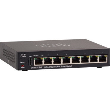 Cisco SG250-08HP 8-Port Gigabit PoE Smart Switch - 8 Ports - Manageable - Gigabit Ethernet - 1000Base-X - Refurbished - 2 Layer - W - (SG250-08HP-K9NA-RF)