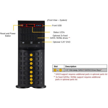Supermicro SuperServer 740P-TR Server Barebone System - 4U Tower - Socket LGA-4189 - 2 x Processor Support - Intel C621A Chip - 4 TB - (SYS-740P-TR)