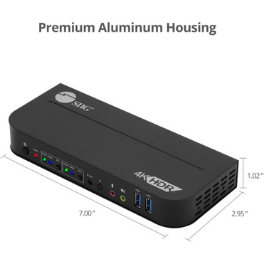 SIIG 2x1 HDMI 4K HDR KVM USB 3.0 Switch with Remote Control - 2 Computer(s) - 1 Local User(s) - 3840 x 2160 - 50 Hz, 60 Hz - 6 x USB - (CE-KV0E11-S1)